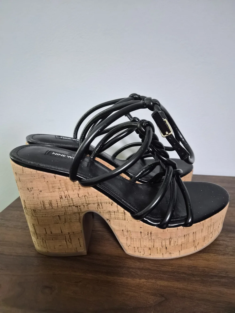 Nine West Black Braided Cork Platform Sandals